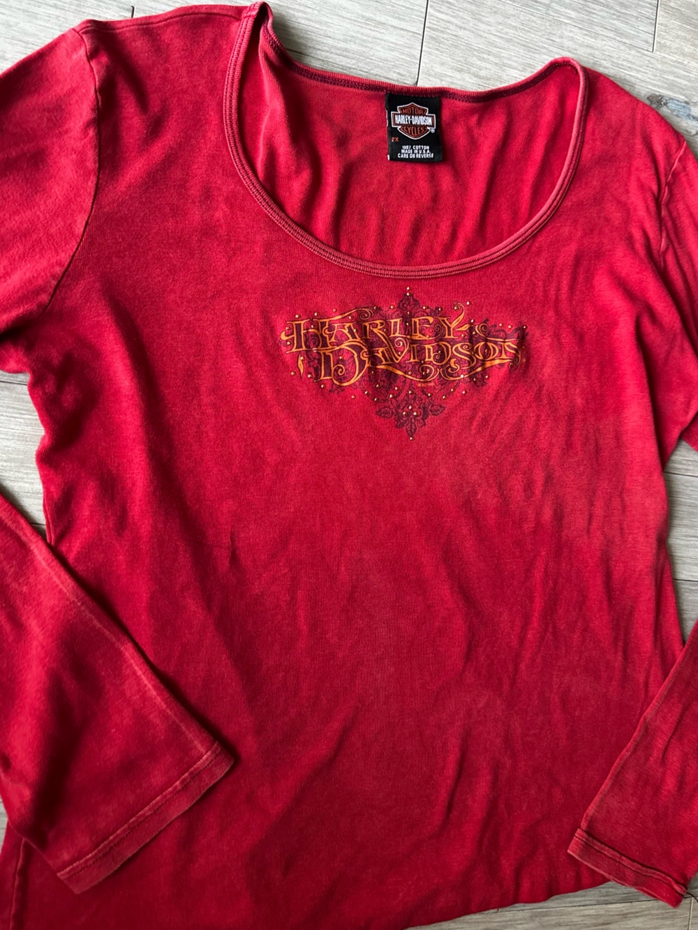 Harley-Davidson Y2K Kanes Calgary Red Long Sleeve Scoop Neck Top Size 2X